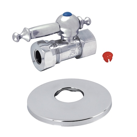 Kingston Brass 1/2" FIP X 1/2" or 7/16" Slip Joint Quarter-Turn Straight Stop Valve with Flange, Polished Chrome CC44151TLK